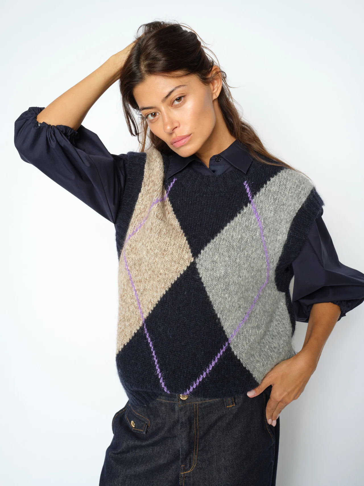 183090468MMJennineKnitVestSaluteNavy-182430468MMVinita34ShirtSaluteNavy-181000447MMAymenChinoDenimJeansDarkBlue_2 Mos Mosh Jennine Knit Vest 183090 - Image 1
