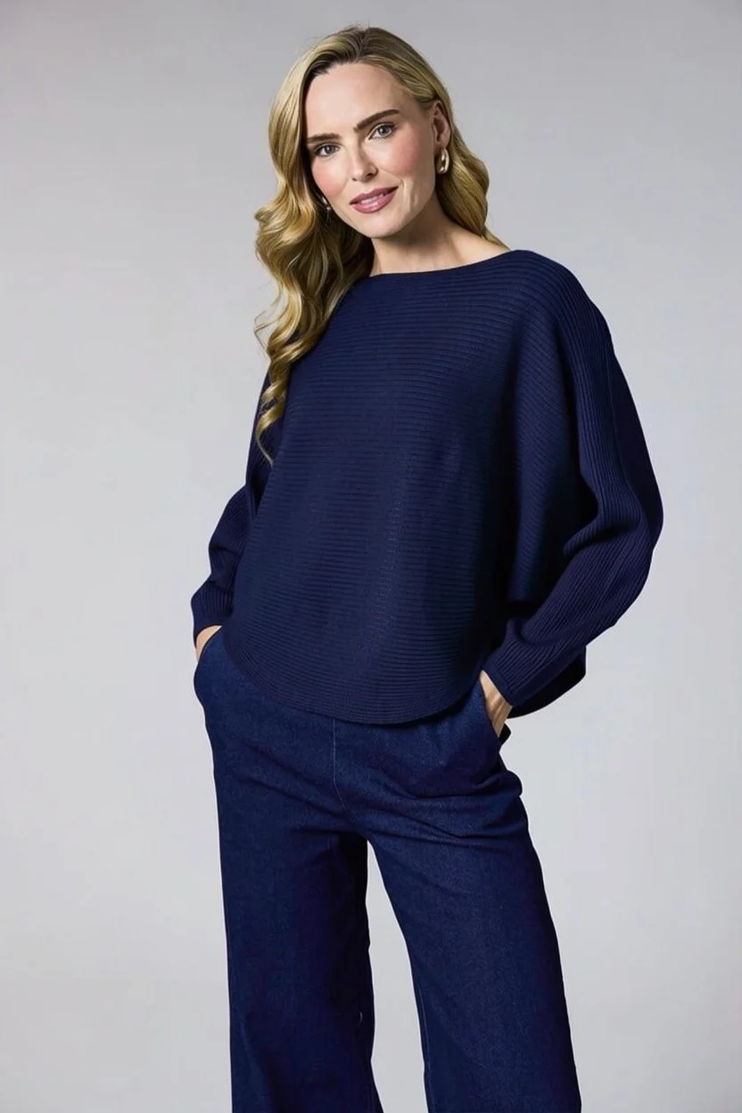 8948_Navy D.E.C.K Ribbed Batwing Knit 8948 - Image 1