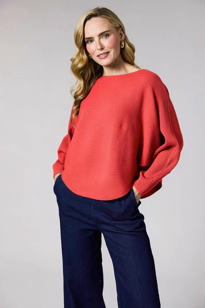 8948_Red D.E.C.K Ribbed Batwing Knit 8948 - Image 1