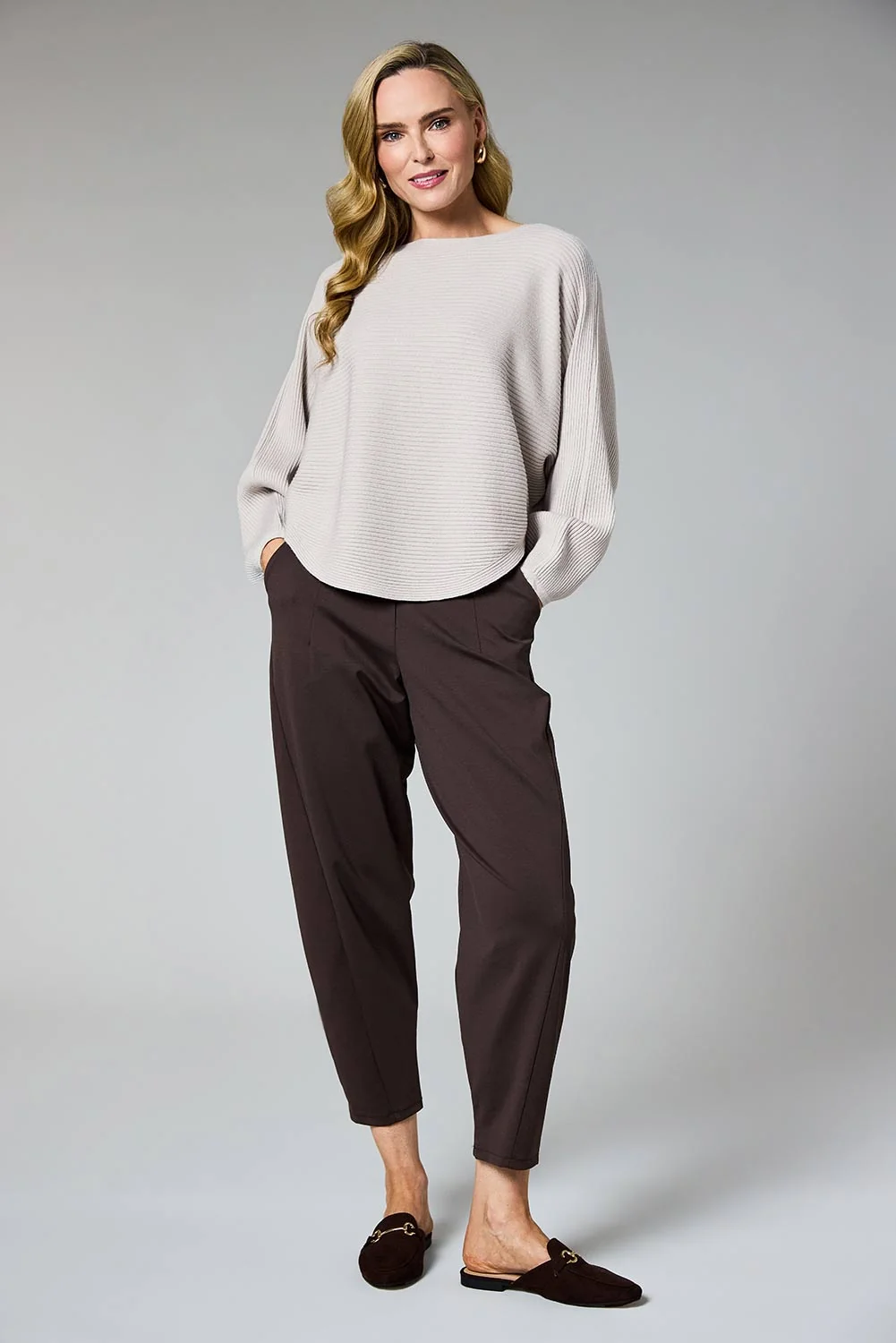 2511_FRONT_MODEL_Choc DECK Barrel Leg Trousers 2511 Chocolate - Image 1