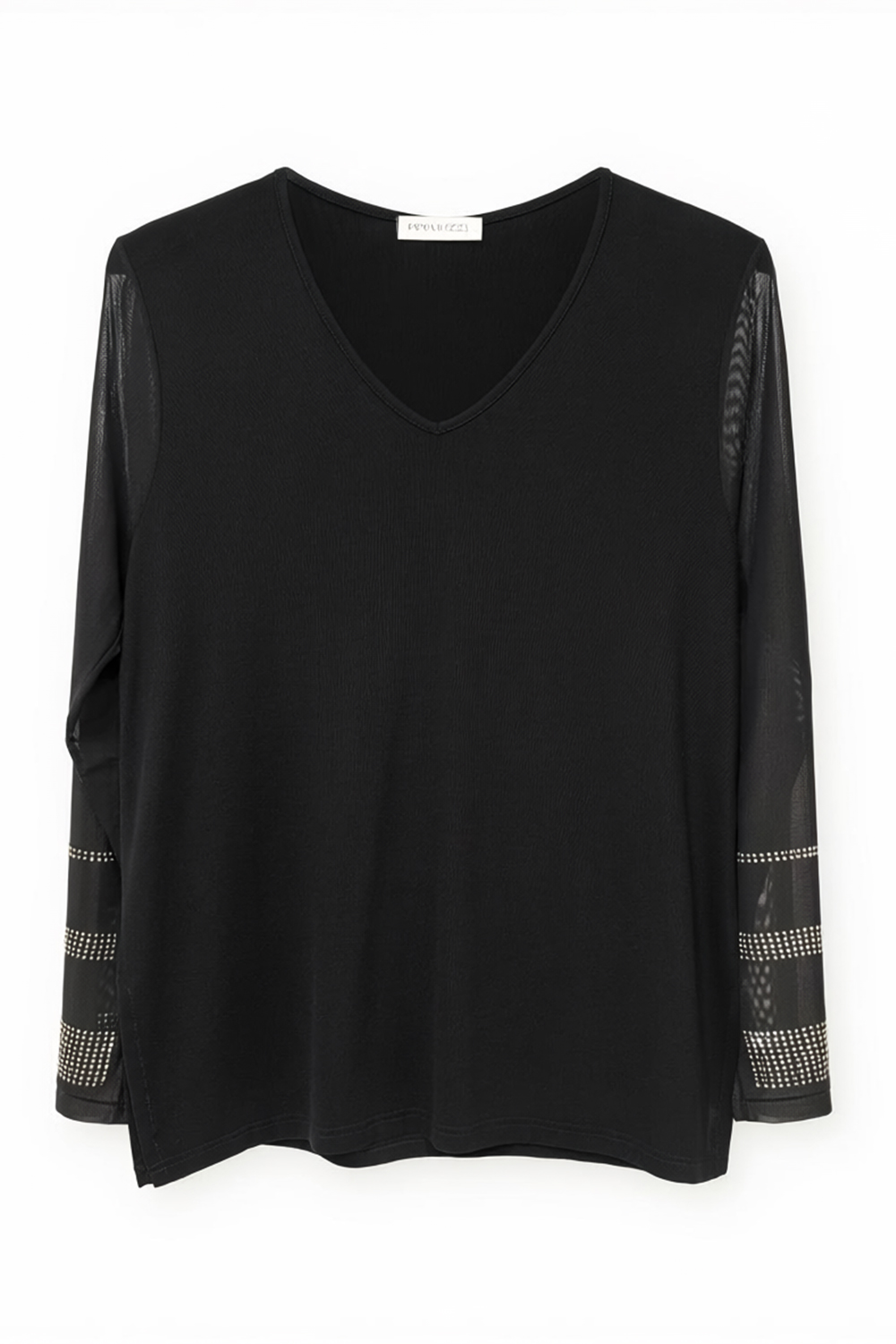 PR150W26 PERUZZI Diamonte Mesh Sleeve V-neck Top PR150 - Image 1