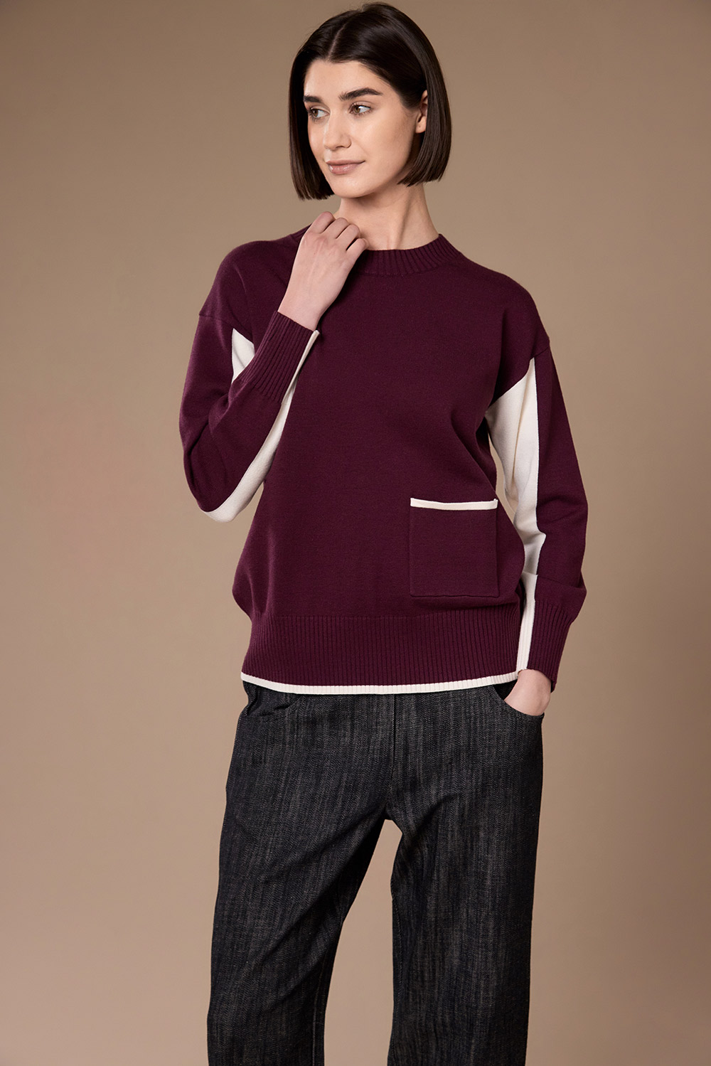 W26196-180 (4) PERUZZI Contrast Trim Pocket Knit W26196 - Image 1