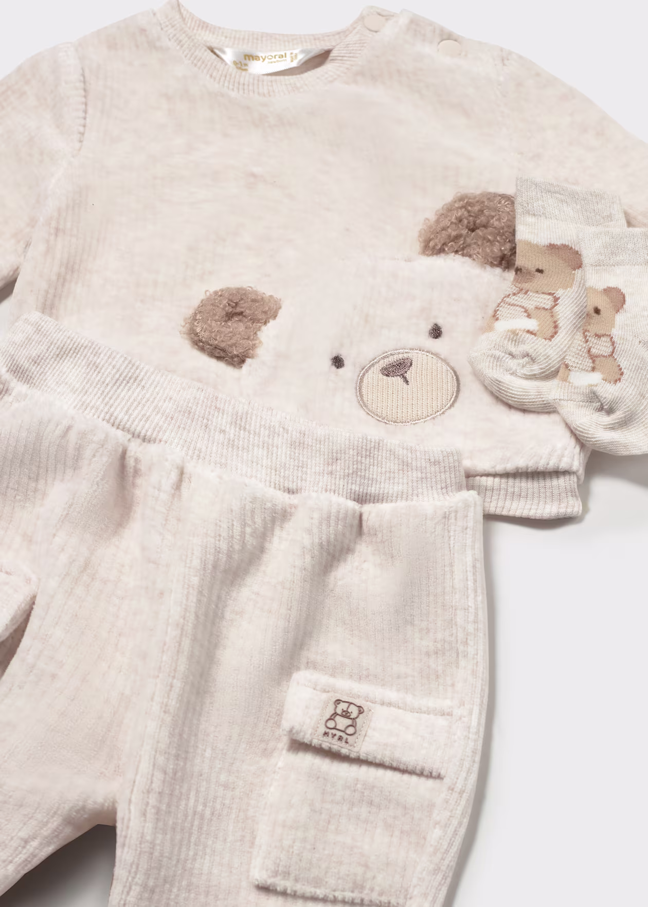 newborn-boy-teddy-bear-tracksuit-with-socks-milk-heather-XL-6 MAYORAL 3 Piece Set 2669 - Image 1