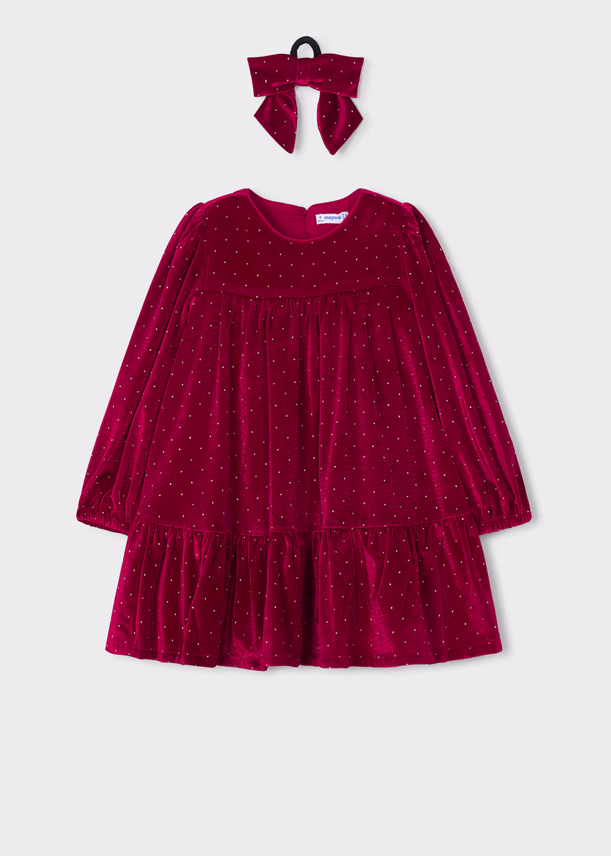 velvet-dress-with-a-hairband-for-girls-red-XL-4 Mayoral Velvet Sparkle Dress with Hair Tie 4930 - Image 1