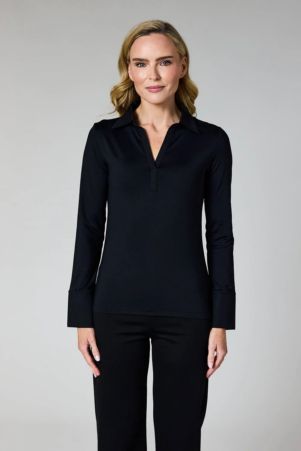 82103FRONTCROPBlack DECK Stretch Collar & Cuff Shirt BLACK 82103 - Image 1