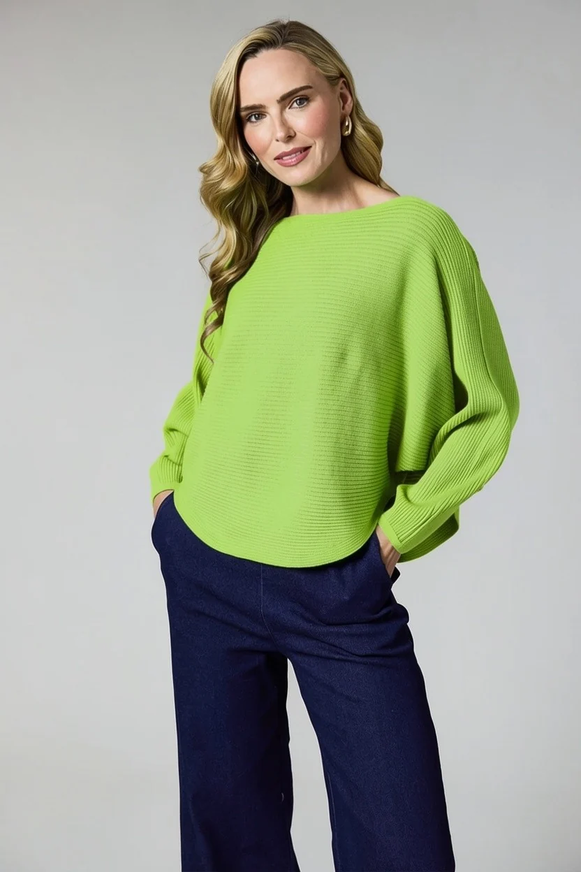 LIME D.E.C.K Ribbed Batwing Knit 8948 - Image 1